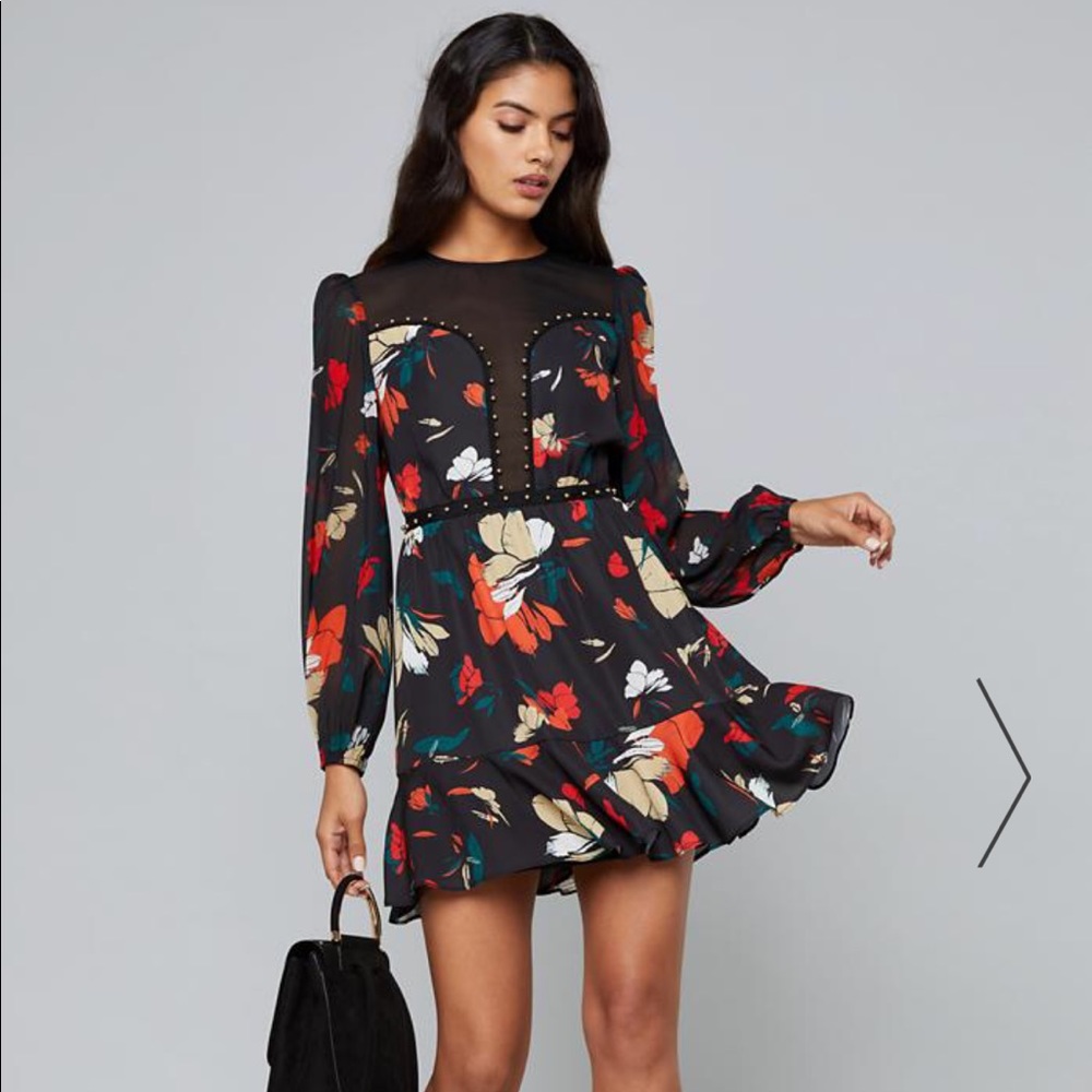 BEADED CHIFFON TRIM DRESS